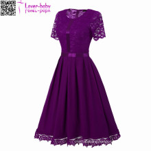 Summer Lace Round Neck Short Sleeve Fashion Women Dress L36176-1